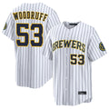 M.Brewers #53 Brandon Woodruff Player White Stripes Home Limited Game Jdoa Stitched Jerseys