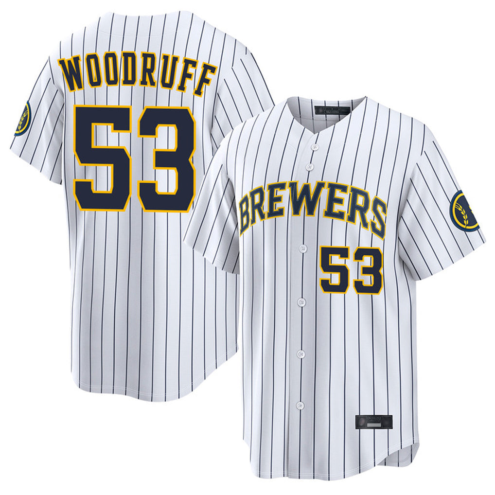 M.Brewers #53 Brandon Woodruff Player White Stripes Home Limited Game Jdoa Stitched Jerseys