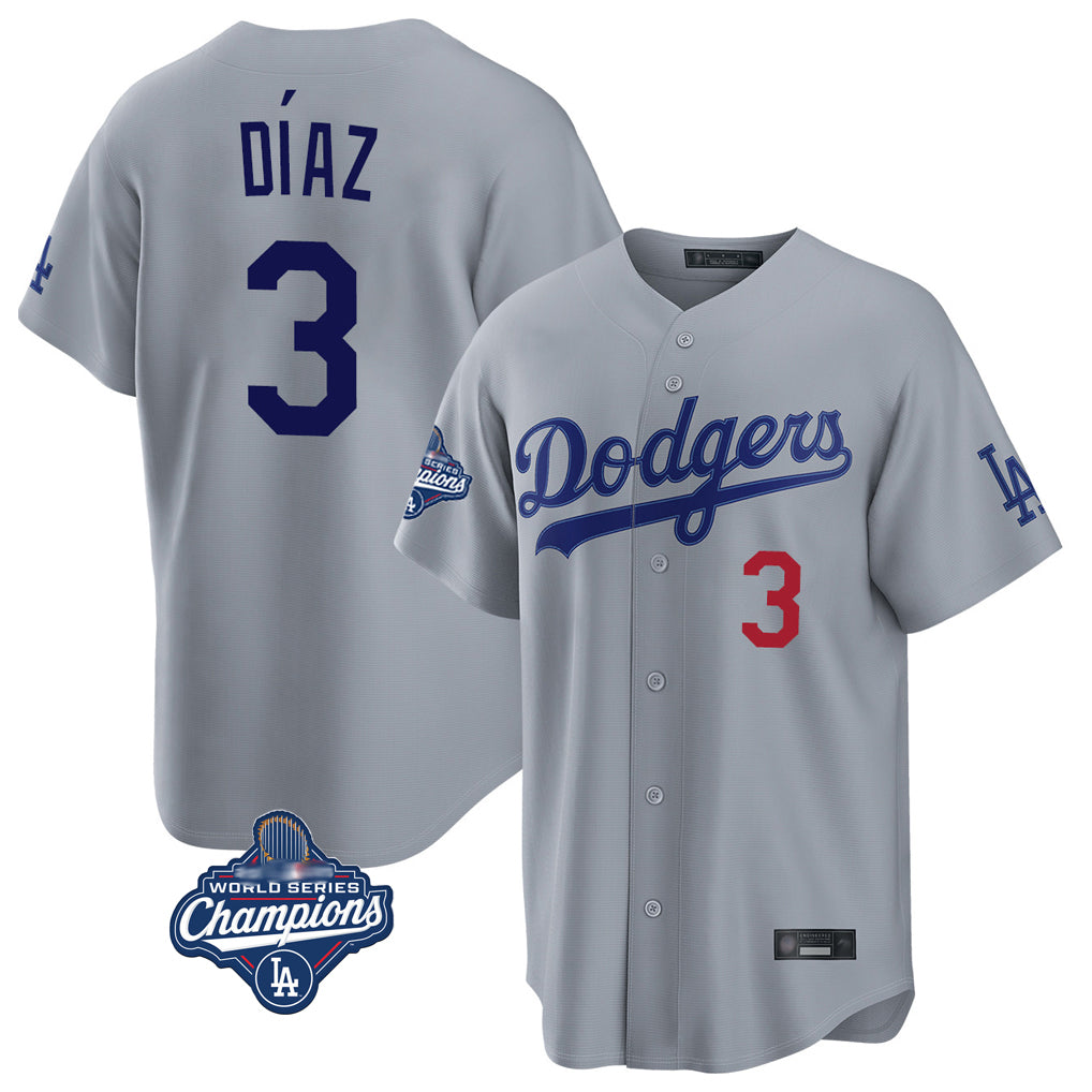 LA.Dodgers #3 Edwin D¨ªaz Player Gray World Series Meet Game Home Jdoa Stitched Jerseys