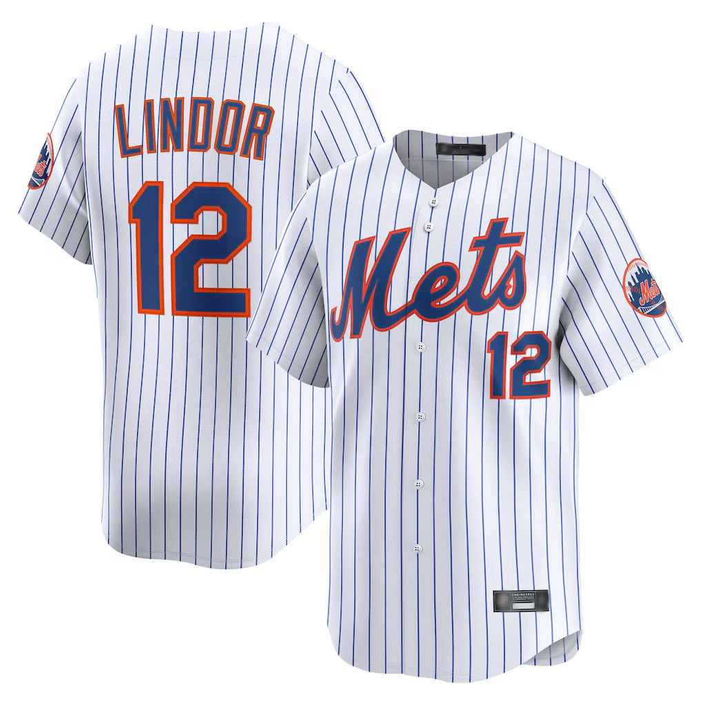 NY.Mets #12 Francisco Lindor Player White Home Limited Jdoa Stitched Jerseys