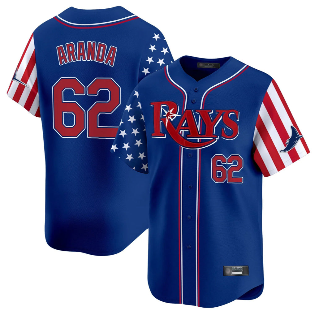 T.Bay Rays #62 Jonathan Aranda Player Royal 2025 Independence Day Vapor Premier Limited Jdoa Stitched Jerseys