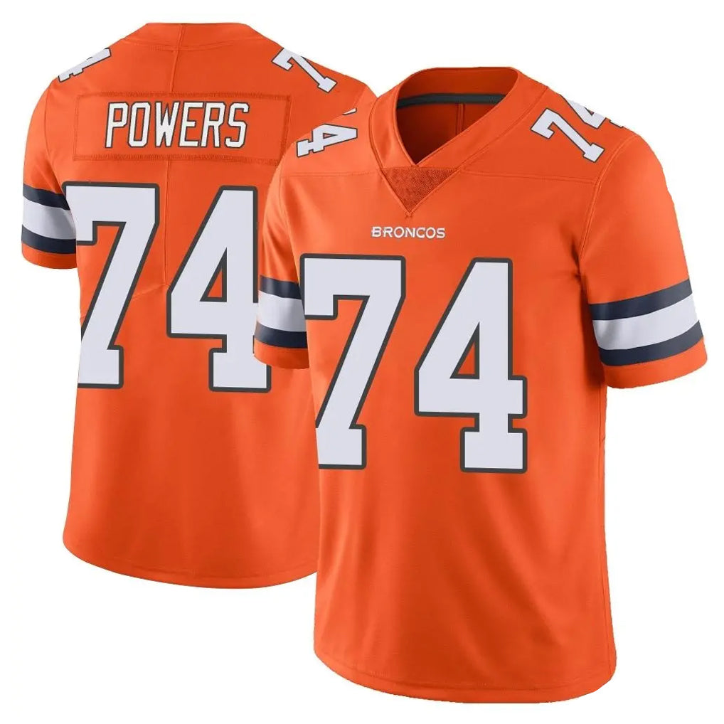 D.Broncos #74 Ben Powers Player Orange Vapor Untouchable Limited Home Game Jdoa Stitched Jerseys