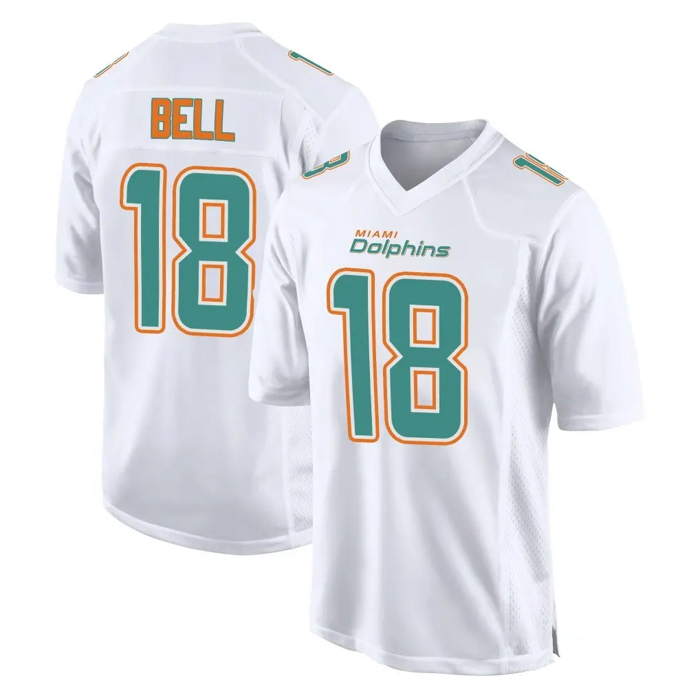 M.Dolphins #18 Chris Bell Player White Fashion Home Game Jdoa Stitched Jerseys