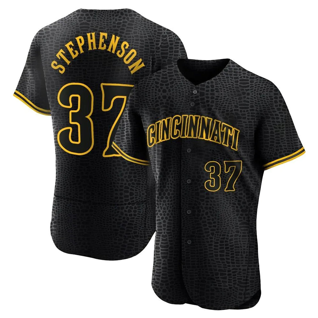 C.Reds #37 Tyler Stephenson Player Black Snake Skin City Limited Elite Home Jdoa Stitched Jerseys
