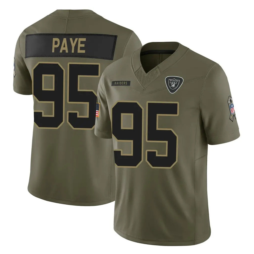 LV.Raiders #95 Kwity Paye Player Olive 2025 Salute To Service Limited Game Stitched Jerseys