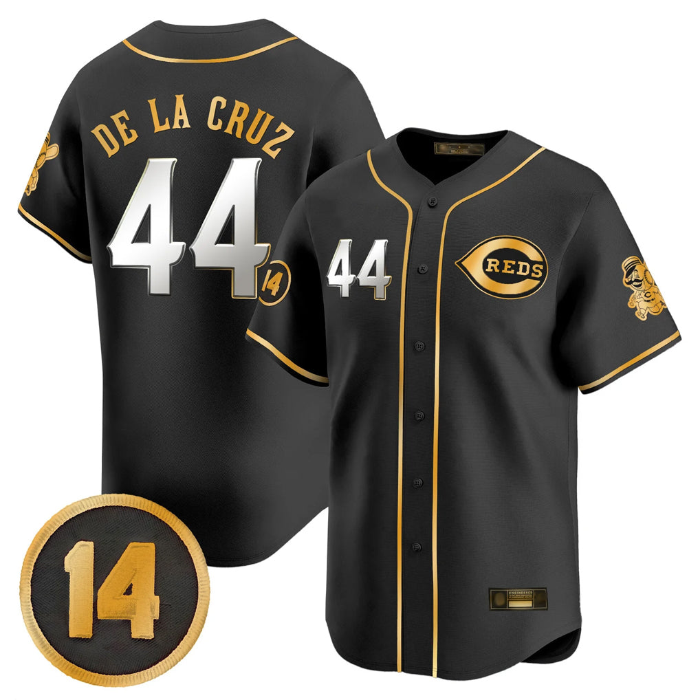 C.Reds #44 Elly De La Cruz Player Black-Gold Vapor Premier Limited Home Jdoa Stitched Jerseys