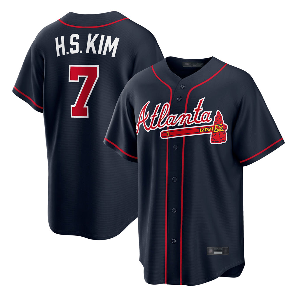 A.Braves #7 Ha-Seong Kim Player Navy Home Game Jdoa Stitched Jerseys