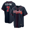 A.Braves #7 Ha-Seong Kim Player Navy Home Game Jdoa Stitched Jerseys