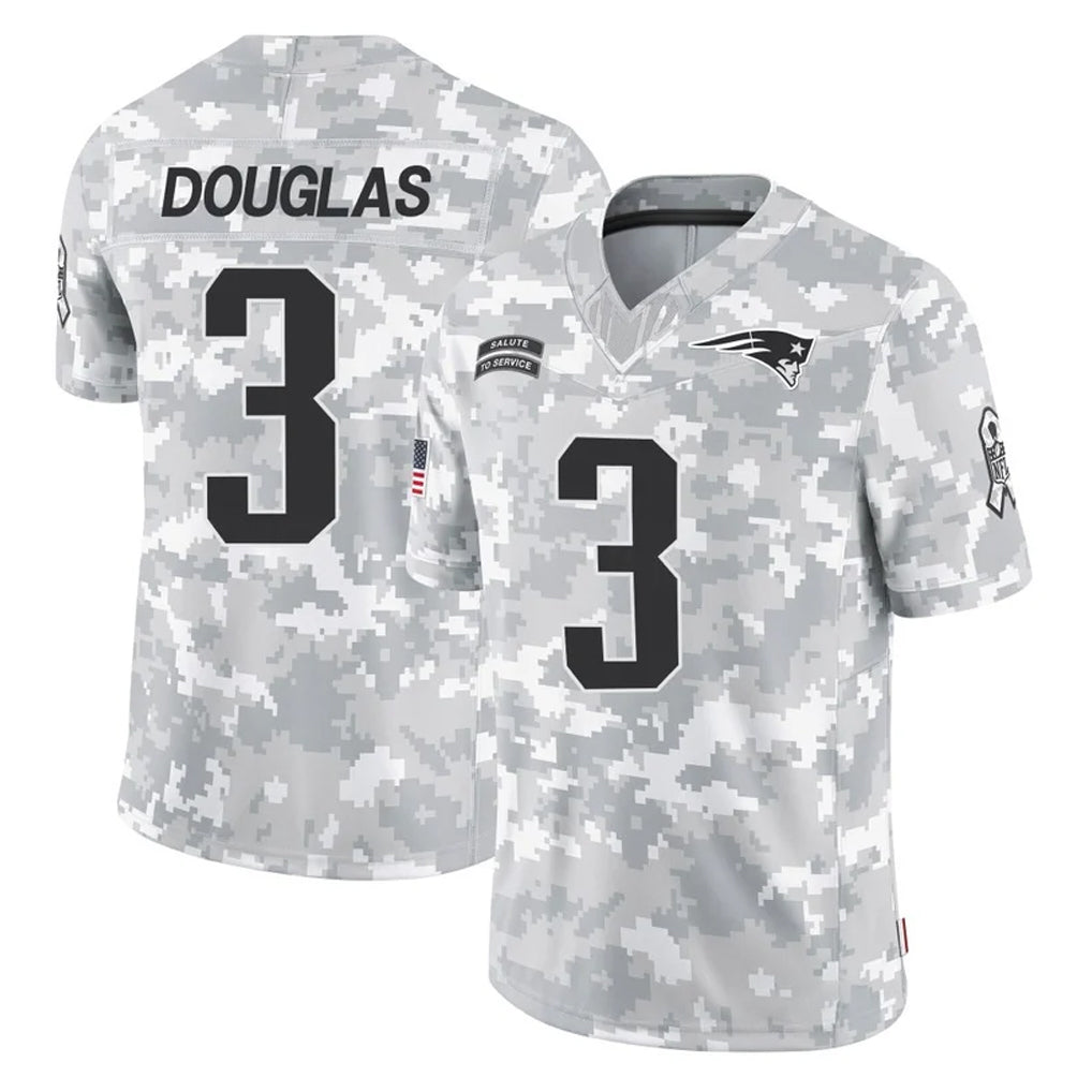 NE.Patriots #3 DeMario Douglas Player Arctic Camo Salute To Service Limited Game Jdoa Stitched Jerseys