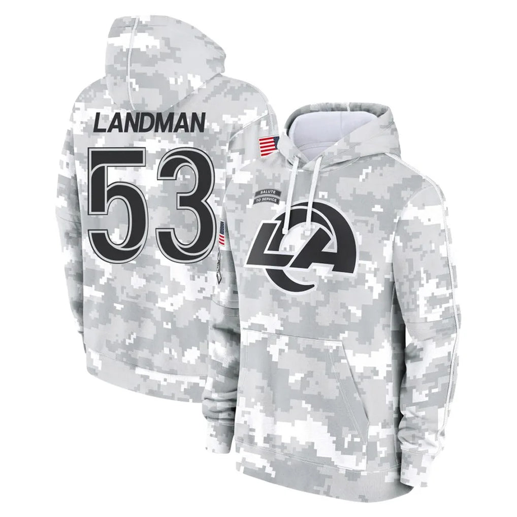 LA.Rams #53 Nate Landman Player Arctic Camo Salute to Service Hoodies Limited Game Jdoa Stitched Jerseys