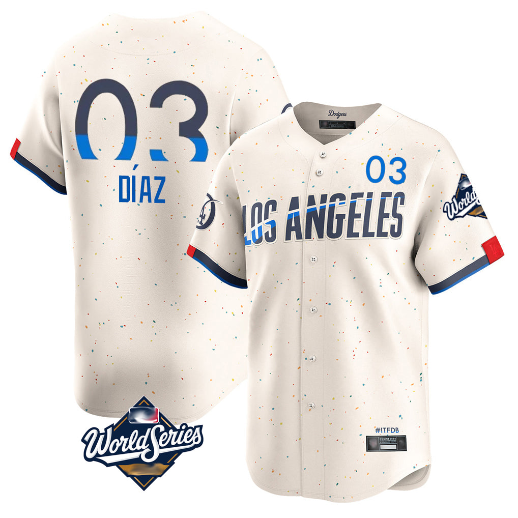 LA.Dodgers #3 Edwin D¨ªaz Player Cream World Series City Connect Limited Home Jdoa Stitched Jerseys