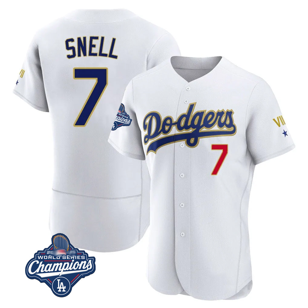 LA.Dodgers #7 Blake Snell Player Gold White 2026 Collection Stadium Limited Elite World Series Meet Jdoa Stitched Jerseys
