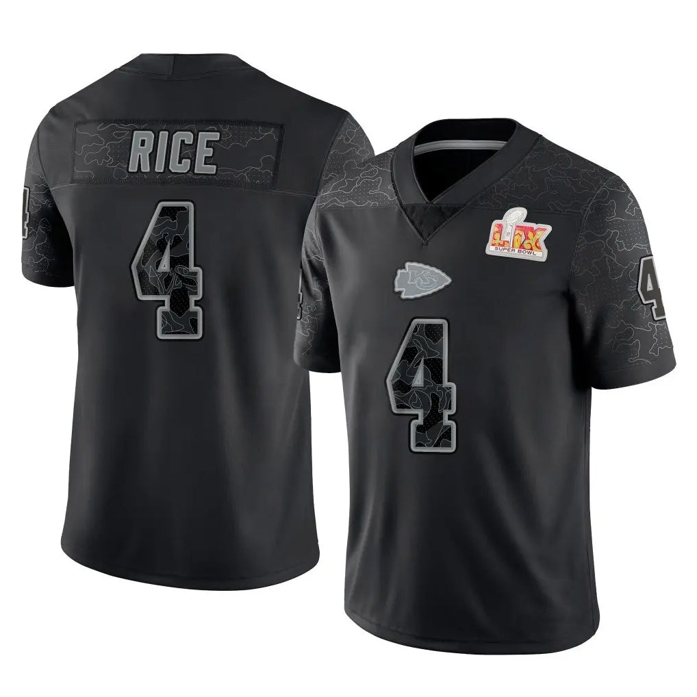 KC.Chiefs #4 Rashee Rice Player Black Limited Reflective Game Stitched Jerseys