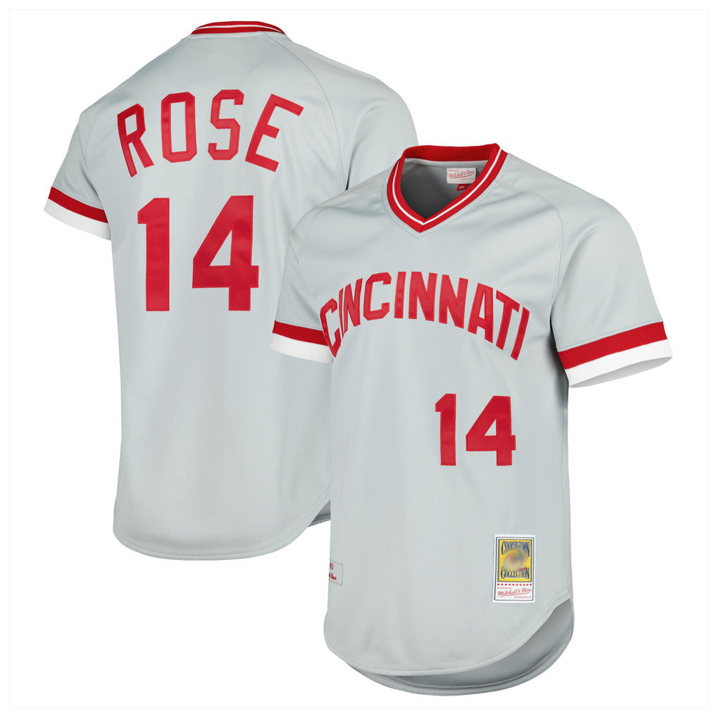 C.Reds #14 Pete Rose Player Gray Mitchell & Ness Throwback Cooperstown Mesh T-shirt Game Jdoa Stitched Jerseys