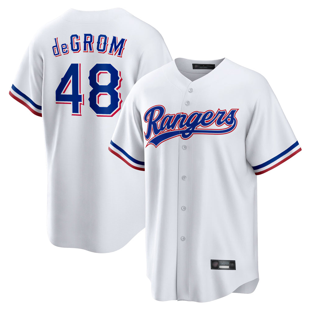 T.Rangers #48 Jacob deGrom Player White Home Limited Game Jdoa Stitched Jerseys