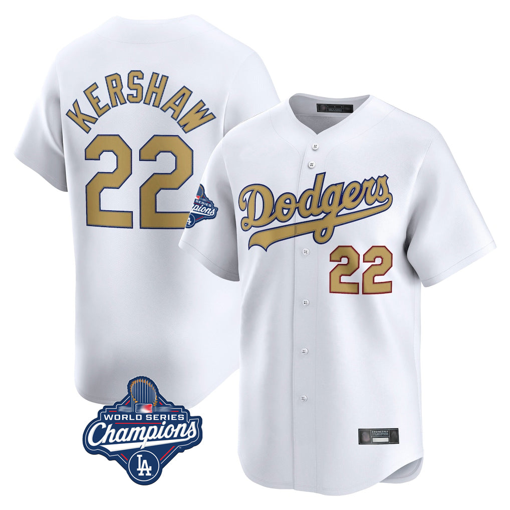 LA.Dodgers #22 Clayton Kershaw Player Gold World Series Meet Collection Limited Home Jdoa Stitched Jerseys