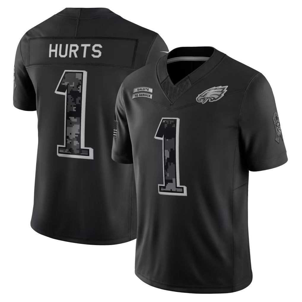 P.Eagles #1 Jalen Hurts Player Black Limited 2026 Salute to Service Home Game Xdoa Stitched Jerseys