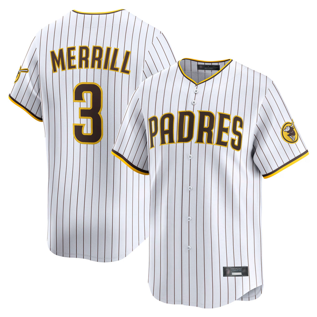 S.Diego Padres #3 Jackson Merrill Player White Home Limited Jdoa Stitched Jerseys