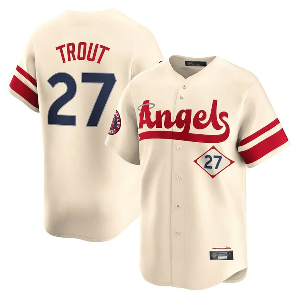 LA.Angels #27 Mike Trout Player Cream City Connect Limited Home Jdoa Stitched Jerseys