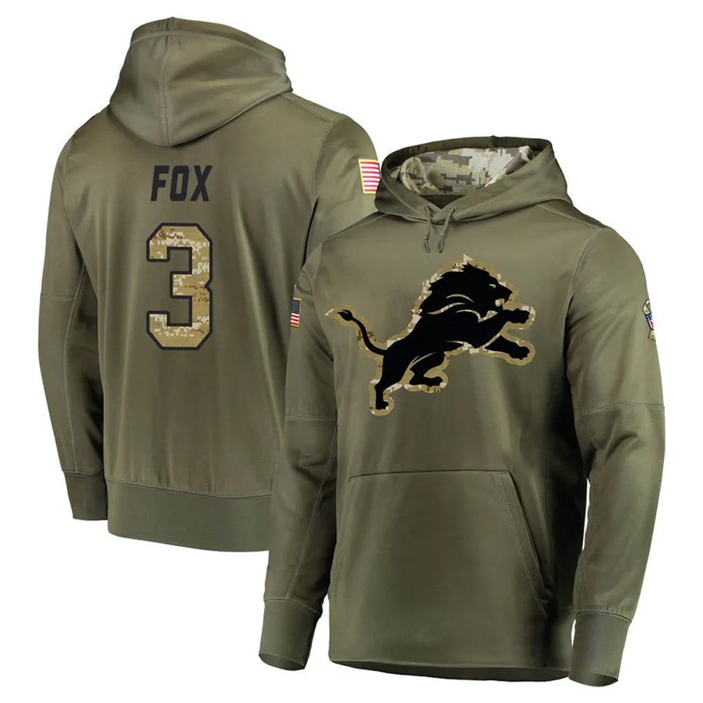 D.Lions #3 Jack Fox Player Olive Salute to Service Pullover Hoodies Home Game Jdoa Stitched Jerseys