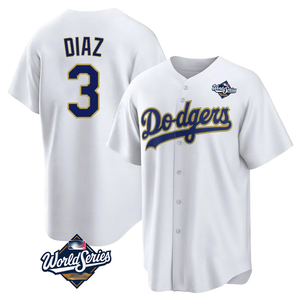 LA.Dodgers #3 Edwin D¨ªaz Player Gold White World Series 2026 Collection Stadium Game Jdoa Stitched Jerseys
