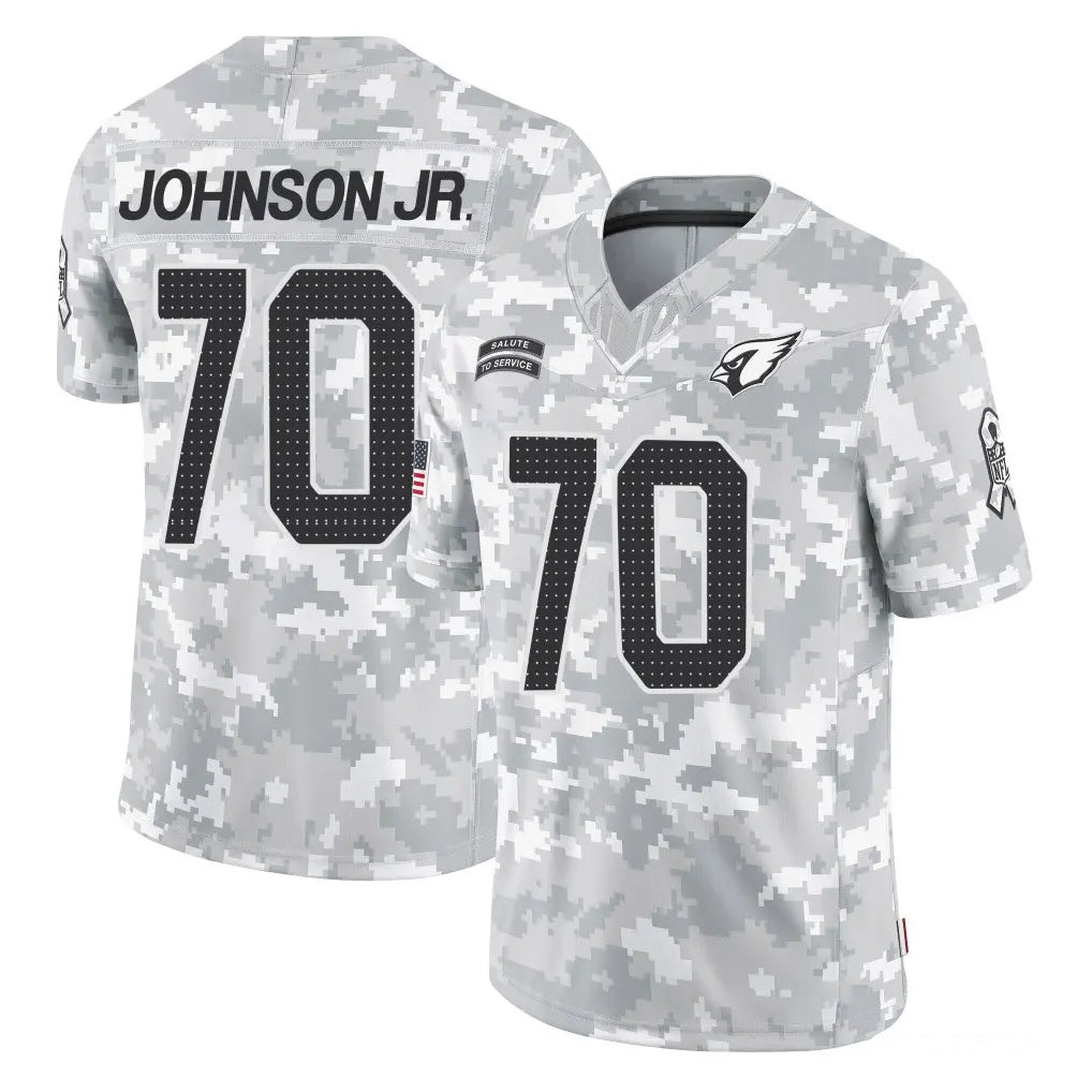 A.Cardinals #70 Paris Johnson Jr. Player Arctic Camo Limited Salute To Service Home Game Jdoa Stitched Jerseys