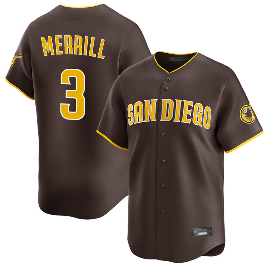 S.Diego Padres #3 Jackson Merrill Player Brown Home Limited Jdoa Stitched Jerseys