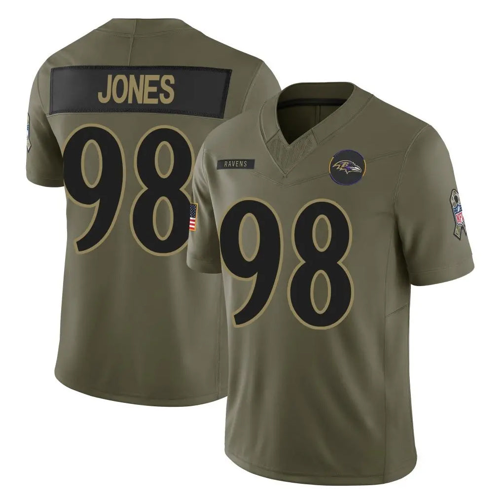B.Ravens #98 Travis Jones Player Olive Salute To Service Limited Home Game Jdoa Stitched Jerseys