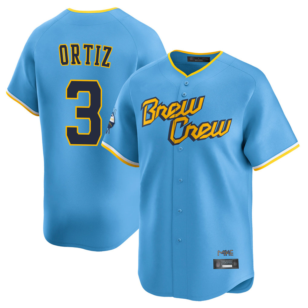 M.Brewers #3 Joey Ortiz Player Light Blue City Connect Home Limited Jdoa Stitched Jerseys