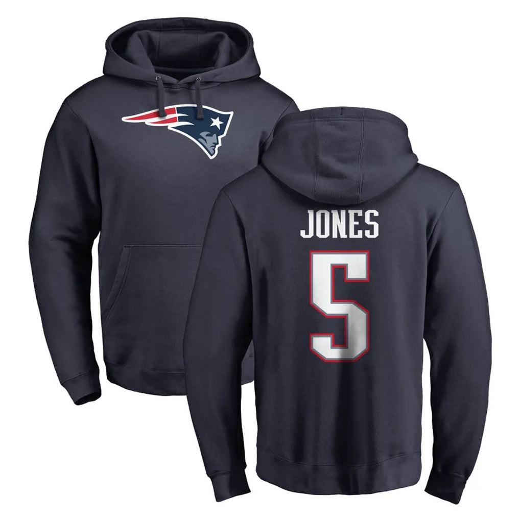 NE.Patriots #5 Dre'Mont Jones Player Navy LOGO Pullover Hoodies Home Game Jdoa Stitched Jerseys