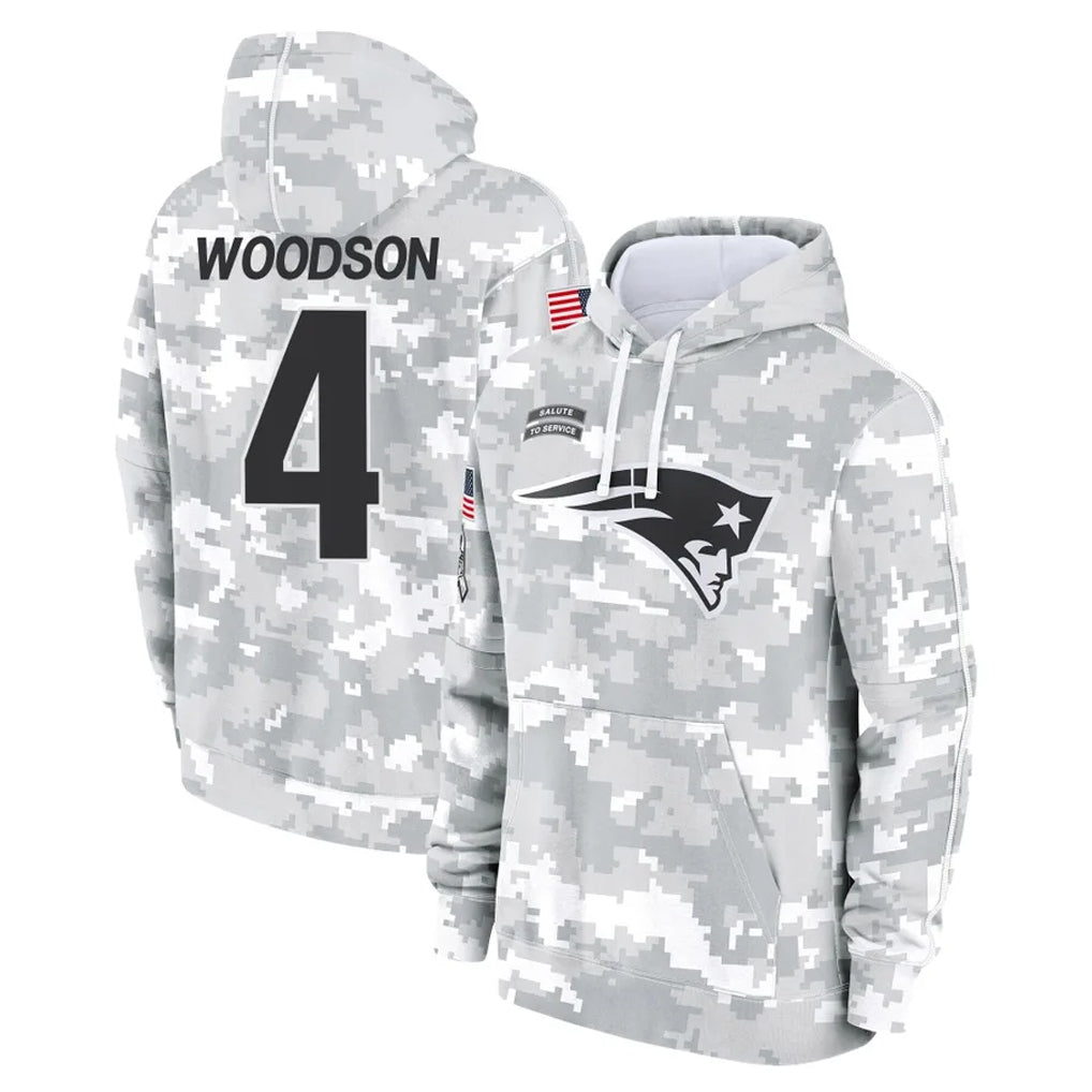 NE.Patriots #4 Craig Woodson Player Arctic Camo Salute to Service Pullover Hoodies Limited Game Jdoa Stitched Jerseys