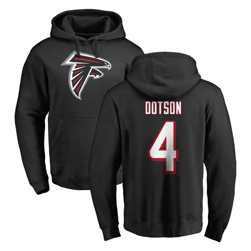 A.Falcons #4 Jahan Dotson Player Black LOGO Pullover Hoodies Home Game Jdoa Stitched Jerseys