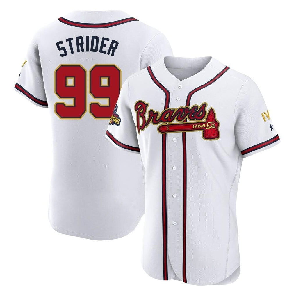 A.Braves #99 Spencer Strider Player White Gold Limited Elite Home Game Jdoa Stitched Jerseys