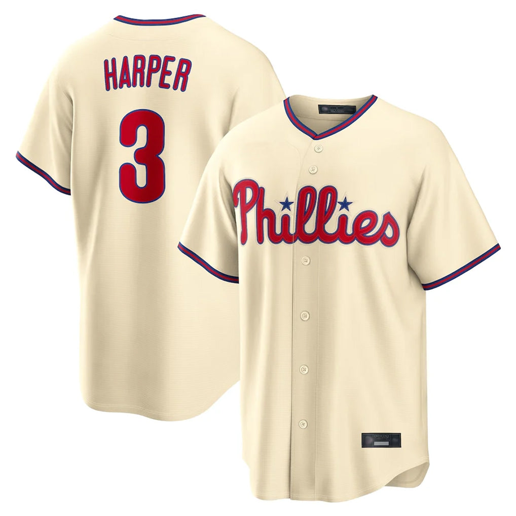 P.Phillies #3 Bryce Harper Player Cream Home Game Jdoa Stitched Jerseys