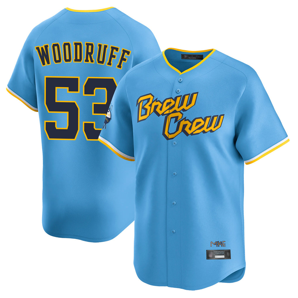 M.Brewers #53 Brandon Woodruff Player Light Blue City Connect Home Limited Jdoa Stitched Jerseys