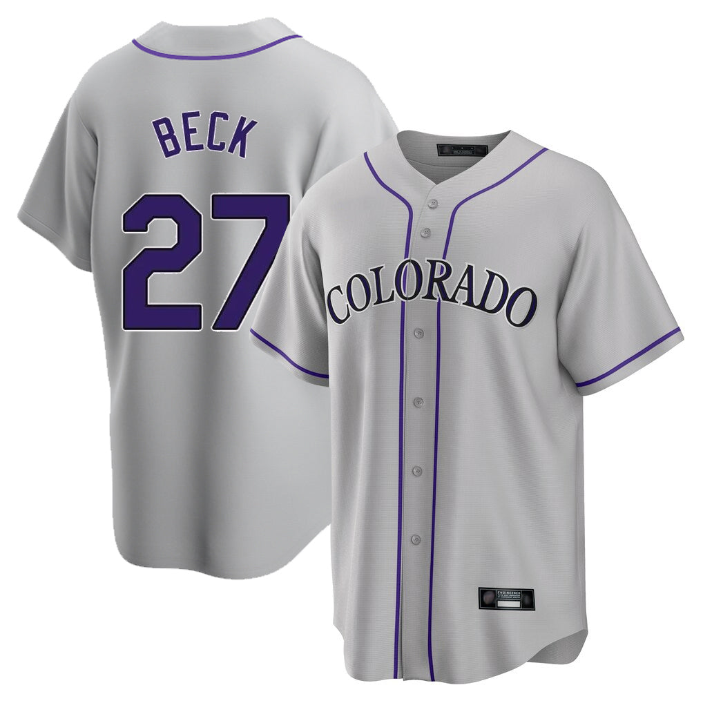 C.Rockies #27 Jordan Beck Player Gray Game Home Jdoa Stitched Jerseys