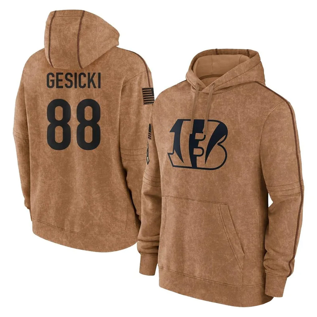 C.Bengals #88 Mike Gesicki Player Brown Salute to Service Pullover Hoodie Limited Jdoa Stitched Jerseys