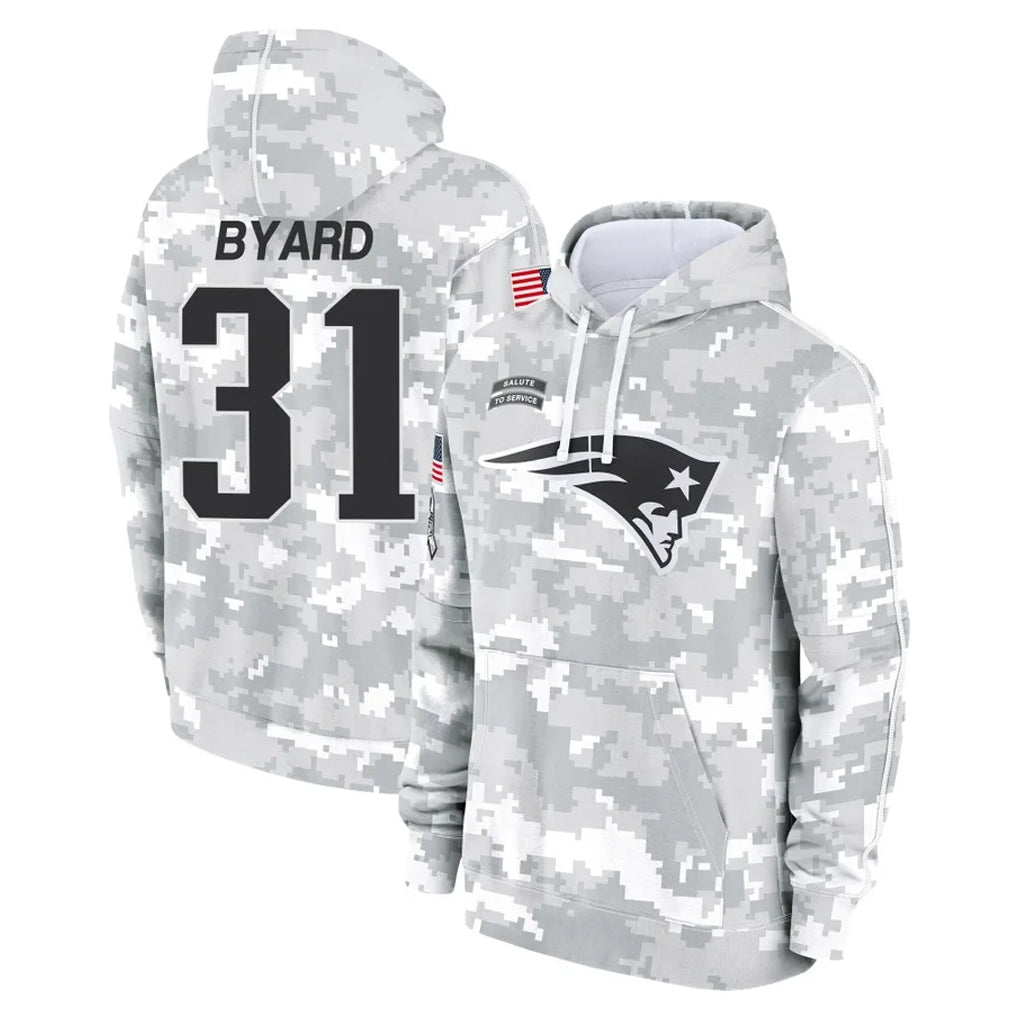 NE.Patriots #31 Kevin Byard Player Arctic Camo Salute to Service Pullover Hoodies Limited Game Jdoa Stitched Jerseys