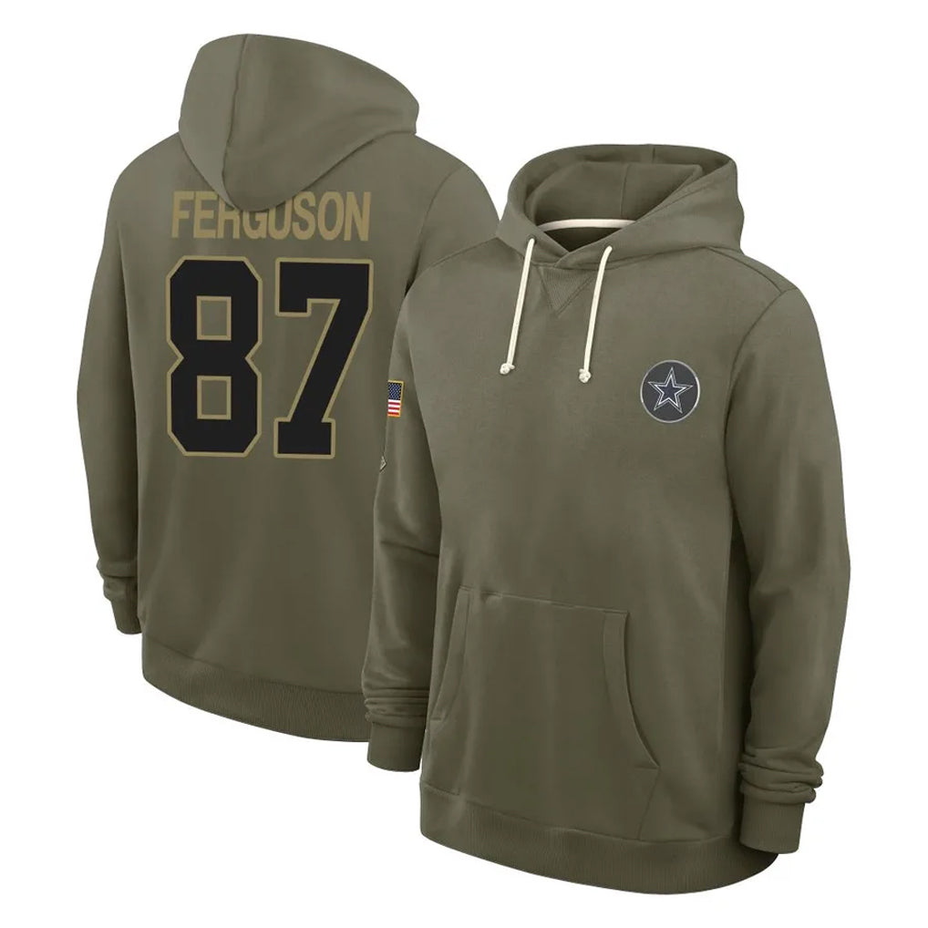 D.Cowboys #87 Jake Ferguson Player Olive Salute to Service Pullover Hoodies Limited Jdoa Stitched Jerseys