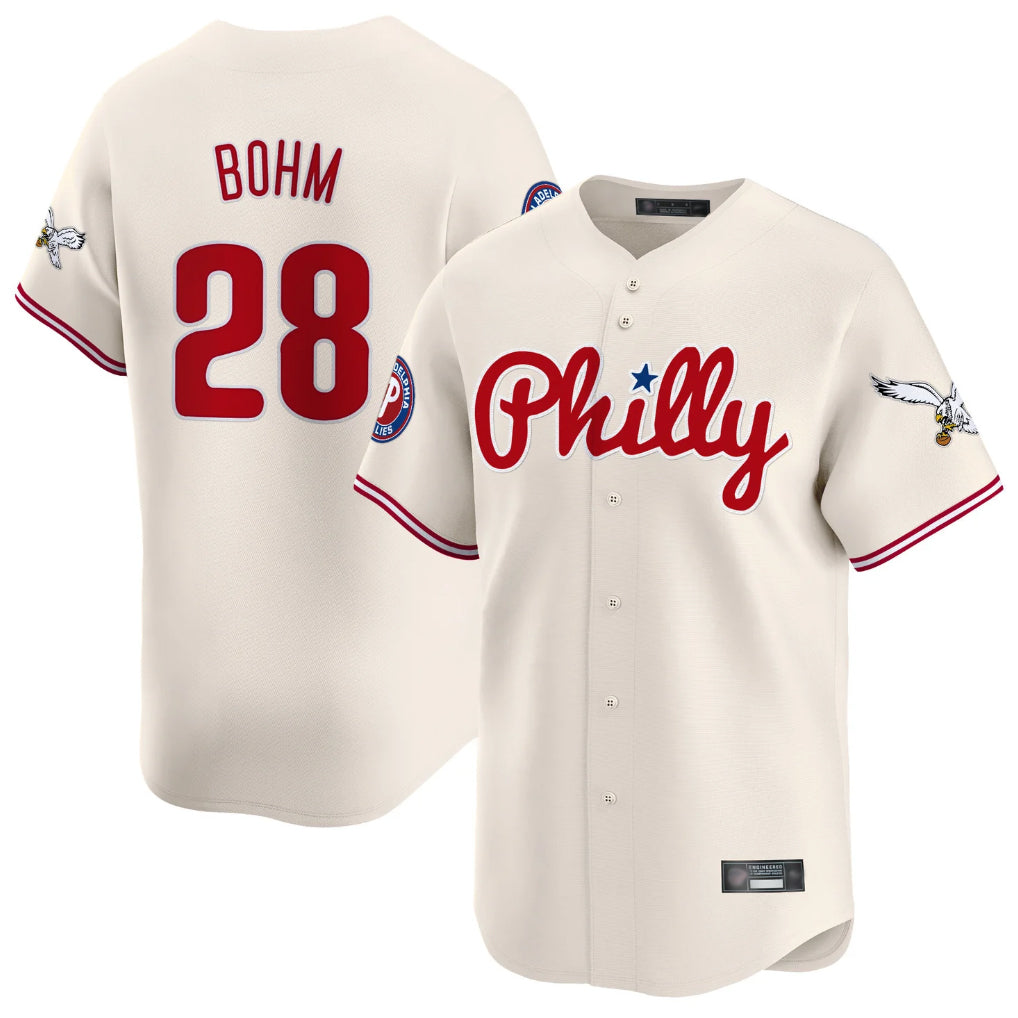 P.Phillies #28 Alec Bohm Player Cream Phillies & Eagles Vapor Premier Limited Jdoa Stitched Jerseys