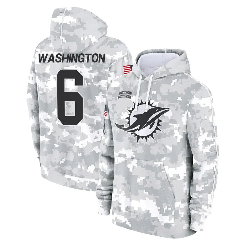 M.Dolphins #6 Malik Washington Player Arctic Camo Salute to Service Hoodies Limited Game Jdoa Stitched Jerseys
