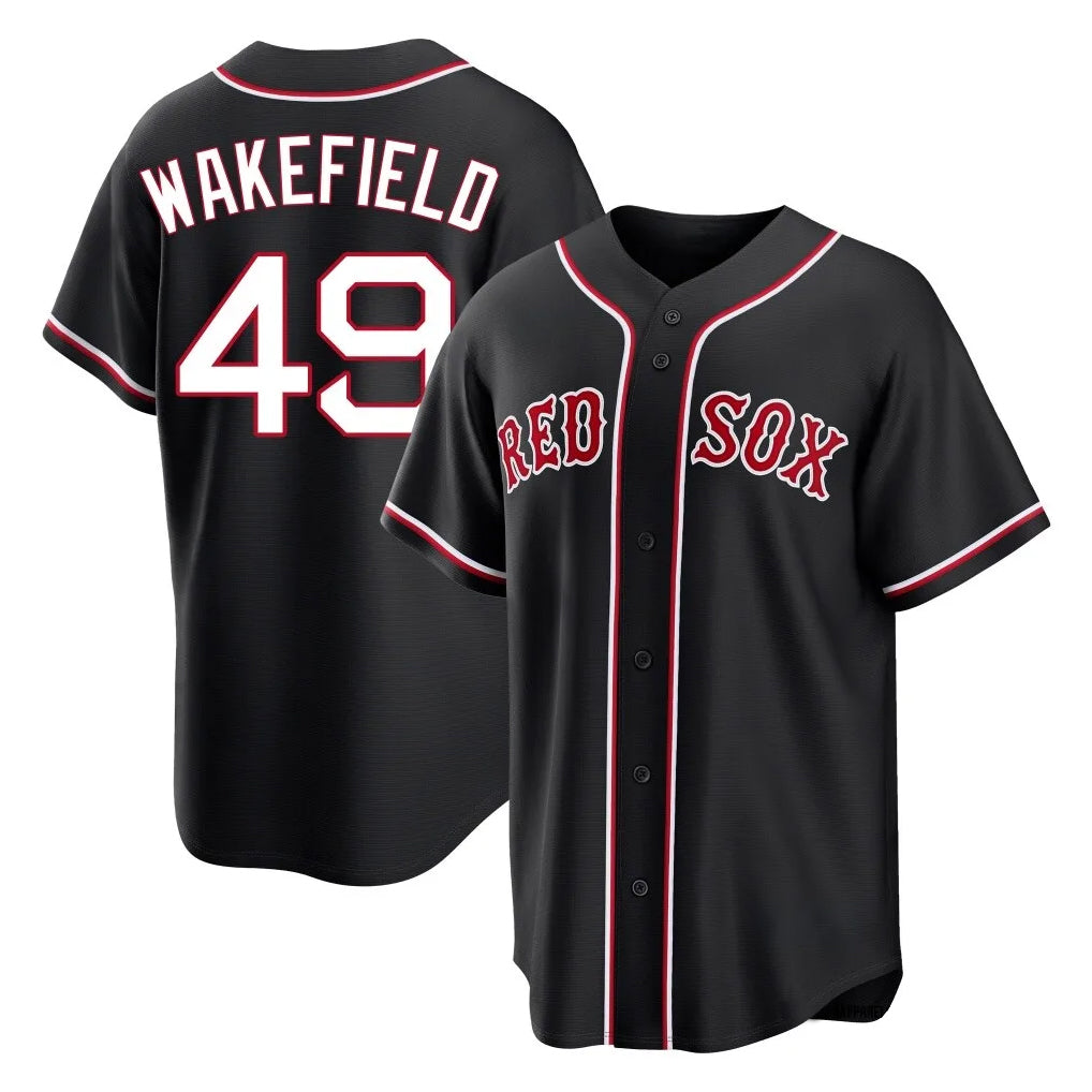 B.Red Sox #49 Tim Wakefield Player Black Out Home Game Jdoa Stitched Jerseys