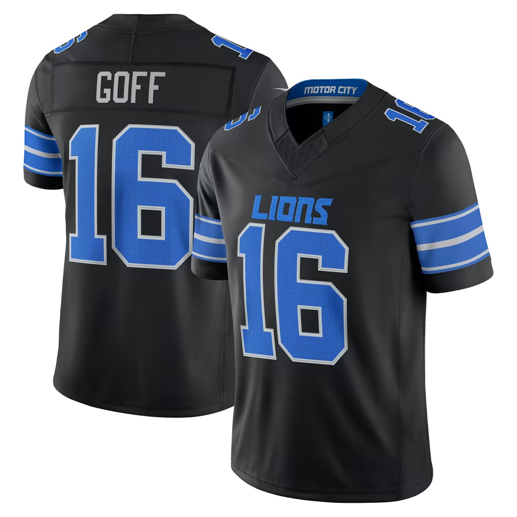 D.Lions #16 Jared Goff Player Black Vapor F.U.S.E. Limited Game Home Jdoa Stitched Jerseys