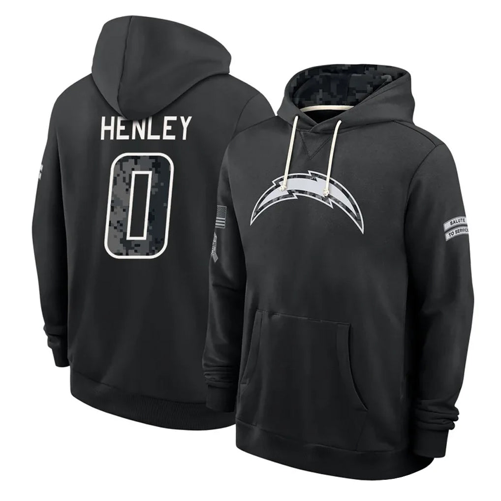 LA.Chargers #0 Daiyan Henley Player 2026 Black Logo Pullover Hoodies Limited Game Stitched Jerseys
