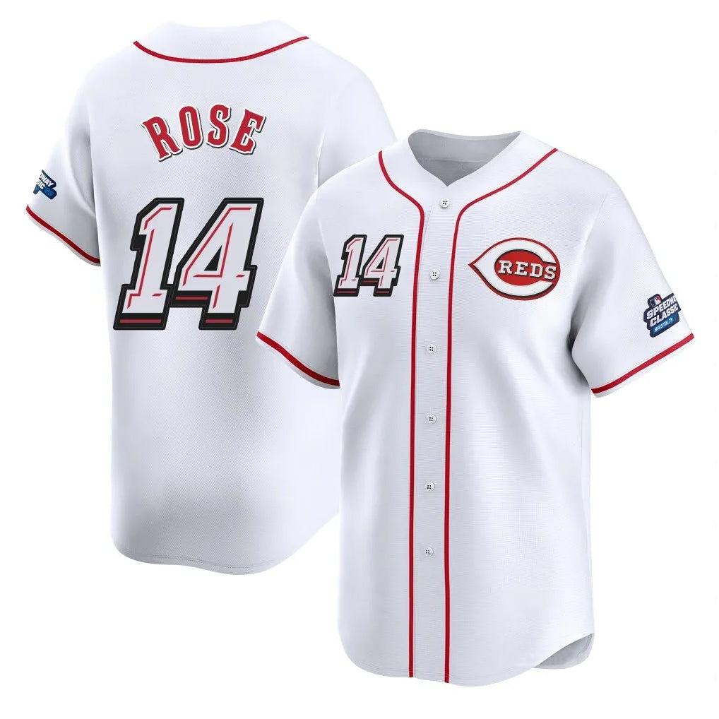 C.Reds #14 Pete Rose Player White Speedway Classic Home Limited Jdoa Stitched Jerseys