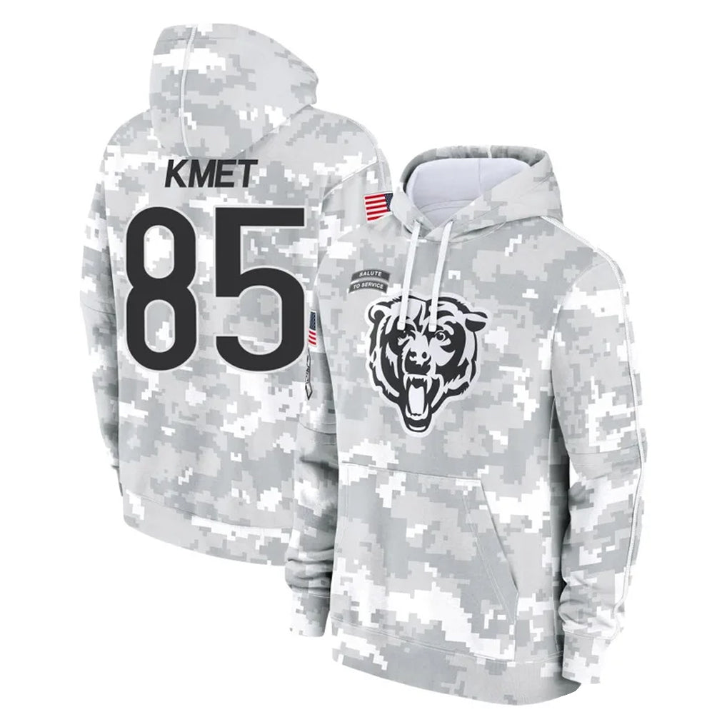 C.Bears #85 Cole Kmet Player Arctic Camo Salute to Service Pullover Hoodies Limited Jdoa Stitched Jerseys