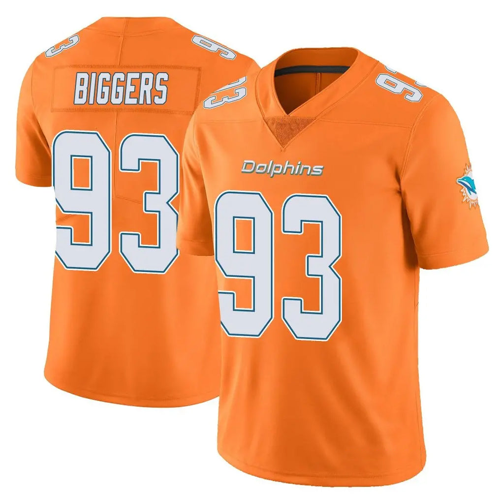 M.Dolphins #93 Zeek Biggers Player Orange Limited Home Game Jdoa Stitched Jerseys