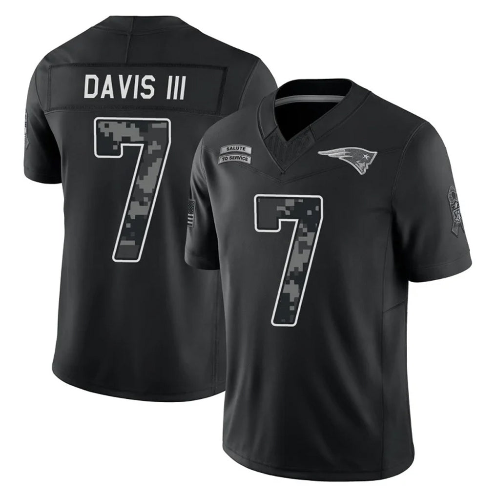 NE.Patriots #7 Carlton Davis III Player Black Limited 2026 Salute to Service Home Game Jdoa Stitched Jerseys
