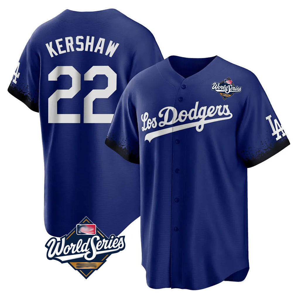 LA.Dodgers #22 Clayton Kershaw Player Royal World Series City Connect Home Game Jdoa Stitched Jerseys