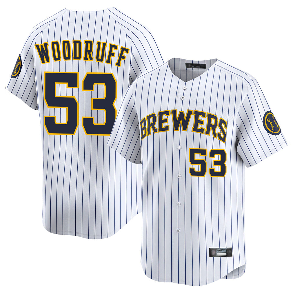 M.Brewers #53 Brandon Woodruff Player White Stripes Home Limited Jdoa Stitched Jerseys